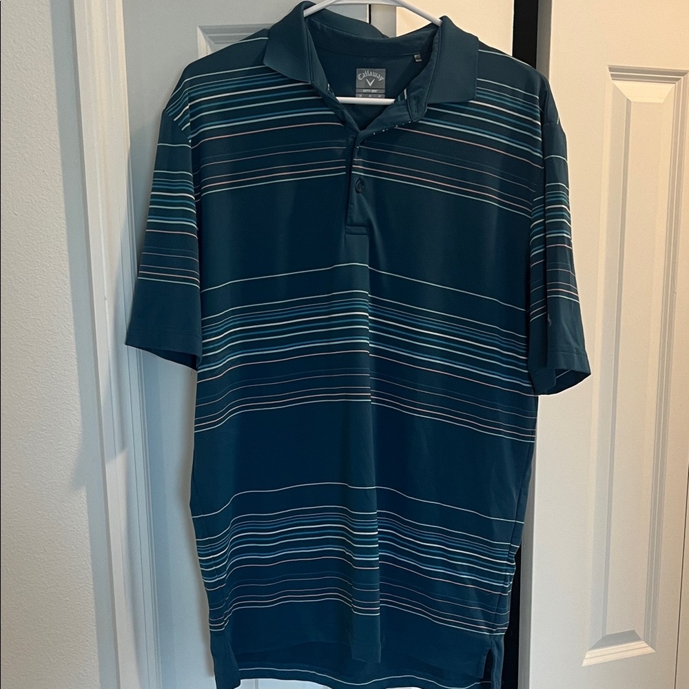 Callaway Teal Striped Performance Polo